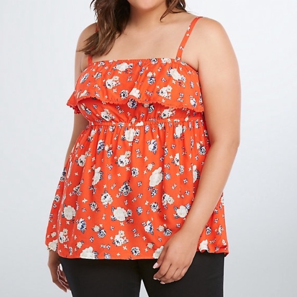 torrid Tops - Torrid Red Floral Ruffle Babydoll Tank Top